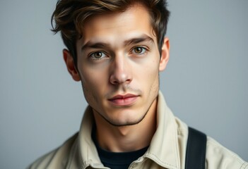 Obraz premium Half-length portrait of a young male with a neutral expression
