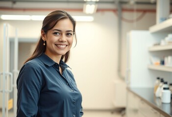 Fototapeta premium A smiling female engineer in a modern laboratory