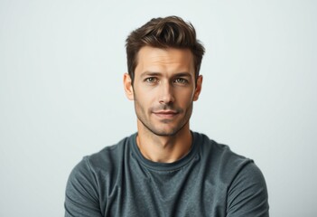 Obraz premium Half-length portrait of a 30-year-old male with a neutral expression