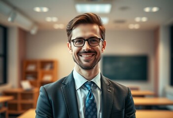 Fototapeta premium Portrait of a male professor in a modern classroom