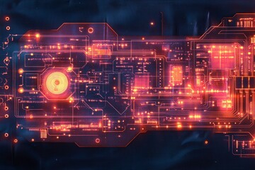 Glowing Circuit Traces in Warm Ambient Lighting