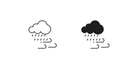 windy rain set icon with white background vector stock illustration