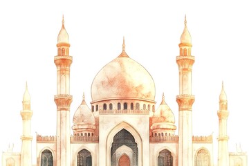 mosque, illustration, architecture, religion, design, minaret, landmark, building, travel, heritage, india, spirituality, dome, sky, vector, asia, culture, historical building, crescent moon, artwork,
