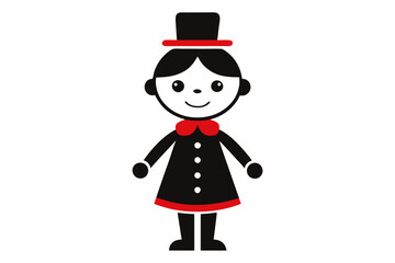 Christmas Adorable Doll in Tall Hat Silhouette, festive doll vector, black silhouette doll, Christmas character icon, cute holiday doll, black and white Christmas art.