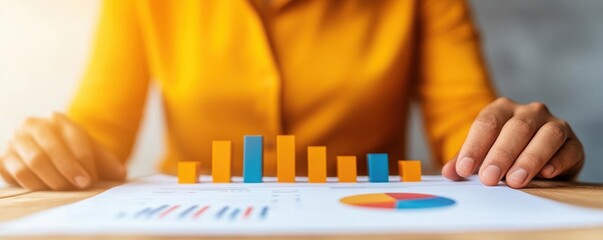 A financial advisor presenting a report on household finance trends, with bar graphs and pie charts