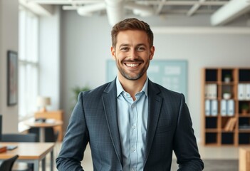 Portrait of a salesman in a well-lit office