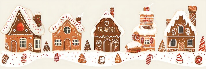 there are a lot of gingerbread houses in the snow