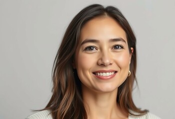 Naklejka premium A half-length portrait of a 30-year-old female with a subtle smile