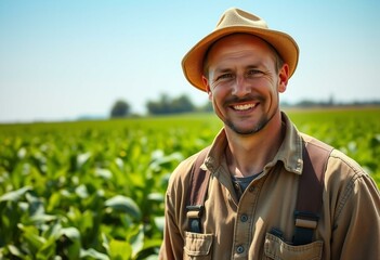 A portrait of a male farmer in a sunny field