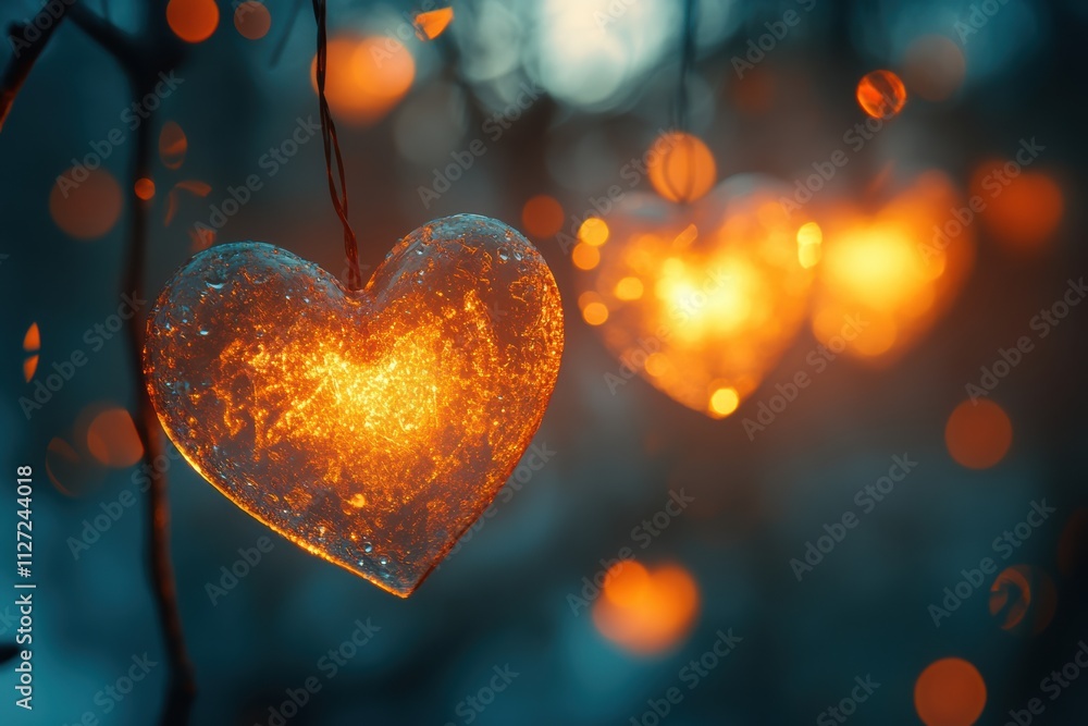 Poster light hearts in a bokeh effect with soft focus, blending artistic patterns and subtle highlights.