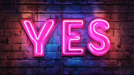 Pink Neon YES Sign on Brick Wall  Nightlight  Positive Affirmation   Approval  Agreement