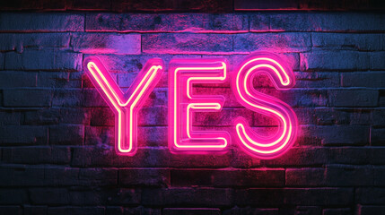 Pink Neon YES Sign on Brick Wall  Positive  Affirmation  Night  Light  City  Urban  Glowin