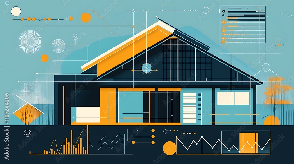 Poster abstract house design plan with data visualizations