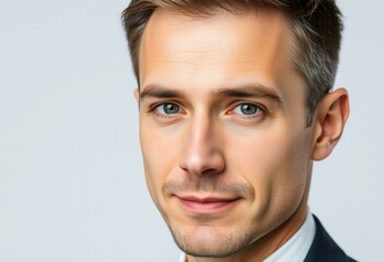 Half-length portrait of a 30-year-old male with a neutral expression