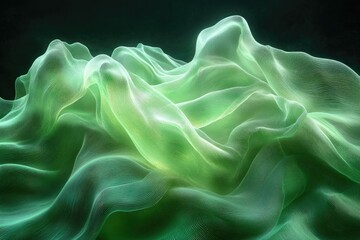 Obraz premium Abstract green fabric waves, flowing and luminous, creating a dreamy, ethereal texture.