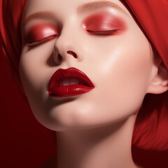 Obraz premium Red Embrace: Natural SPF for Lipsspf for lips, loos like drawing with sunshin red soft color.