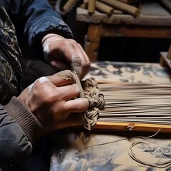 someone is making a piece of wood with a small piece of wood