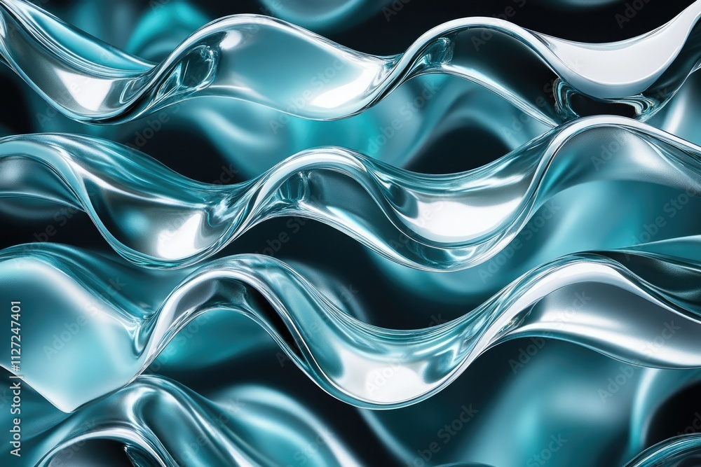 Aufkleber abstract teal metallic waves flowing smoothly, creating a luxurious and elegant visual effect.