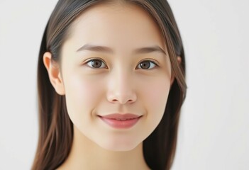 Naklejka premium Half-length portrait of a young adult female with a calm expression
