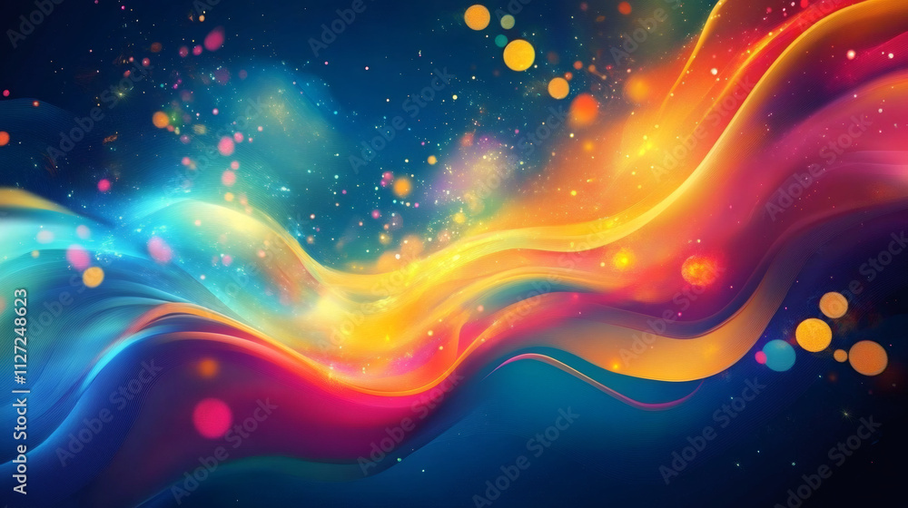 Leinwandbilder Vibrant and dynamic visual experience created by smooth flowing abstract waves, bokeh lights, and particles