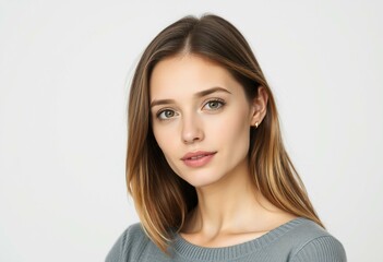 Fototapeta premium Half-length portrait of a 25-year-old female with a calm expression