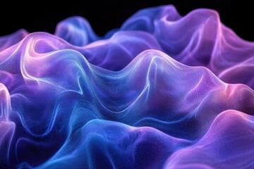 Fototapeta premium Abstract image of flowing, luminous purple and blue fabric, creating a dreamy, ethereal landscape.