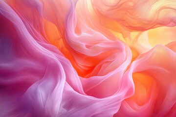 Obraz premium Abstract image of flowing, translucent fabric in shades of pink and orange.