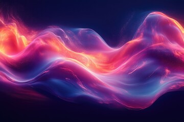 Fototapeta premium Abstract art depicting flowing, vibrant waves of pink, purple, and orange hues with glowing particles.