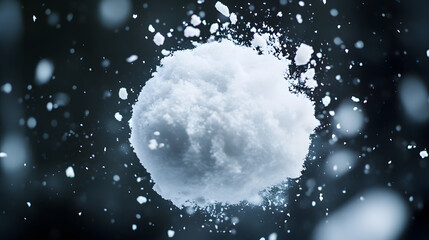 A dramatic shot of a snowball exploding on impact during a heated snow battle.