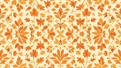 Autumn Themed Geometric Pattern with Leaf Motifs in Warm Tones | ideal for seasonal d&eacute;cor, textiles, and digital backgrounds. | High Resolution Plus Printable