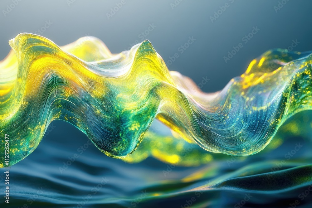 Aufkleber abstract flowing wave of vibrant yellow and teal, shimmering with light, creating a mesmerizing visu
