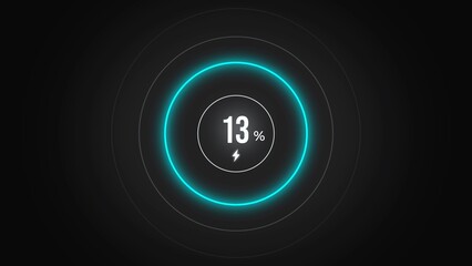 Loading screen at 13%, screen cell phone display while charging battery 13%.