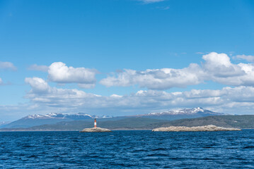 Les Eclaireurs lighthouse in Beagle Channel with distant islands