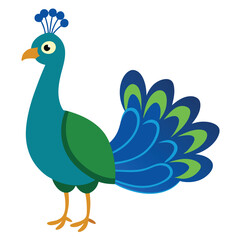 Vector illustration of cartoon cute peacock isolated on white background.
