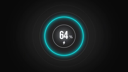 Loading screen at 64%, screen cell phone display while charging battery 64%.