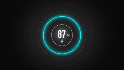 Loading screen at 87%, screen cell phone display while charging battery 87%.