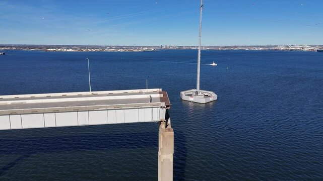 Francis Scott Key Bridge Interstate 695 in Baltimore, Maryland, post partial collapse from collision by container ship Dali 4K Aerial Drone Shot