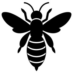 Black animal bee shape icon. A simple bee art front view. Bee animal silhouette art & illustration.