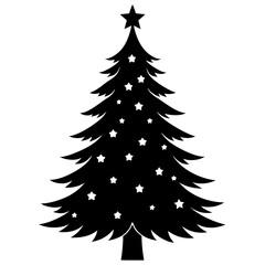 Black Christmas tree shape icons. Holiday tree art front view. Christmas tree silhouette art & illustration.