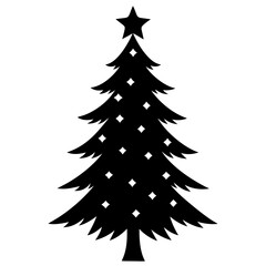 Black Christmas tree shape icons. Holiday tree art front view. Christmas tree silhouette art & illustration.