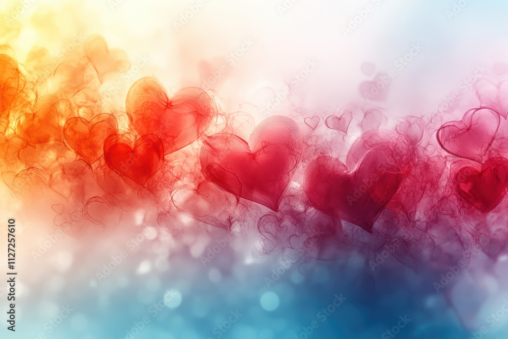 Poster modern abstract bokeh with soft heart shapes and dynamic gradient effects, ideal for digital art.