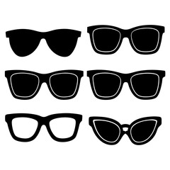 Black fashion sunglasses collection shape icons. Set of sunglasses art front view. Sunglasses elements silhouette art & illustration.
