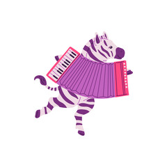 Dancing animals. Vector illustration of a dancing zebra with an accordion.