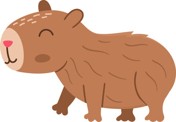 Vector capybara icon. Cute capibara going somewhere with closed eyes. Funny happy animal illustration isolated on white background. Comic trendy guinea pig clipart