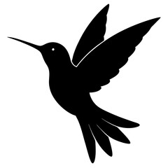 Obraz premium Black Hummingbird flying shape icons. Bird shapes art front view. Hummingbird silhouette art & illustration.