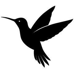 Obraz premium Black Hummingbird flying shape icons. Bird shapes art front view. Hummingbird silhouette art & illustration.