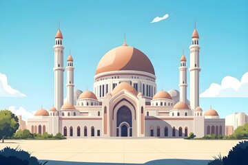 Obraz premium cartoon islamic mosque vector illustration. background for ramadan kareem, mosque, illustration, architecture, religion, design, minaret, landmark, building, travel, heritage, india, spirituality