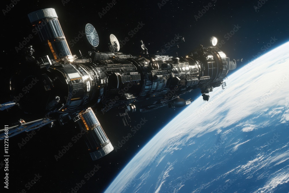 Aufkleber spaceship orbiting earth with stunning views of the planet's surface in the background