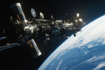 Spaceship orbiting Earth with stunning views of the planet's surface in the background