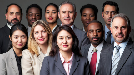 Multiethnic businesspeople standing together, showcasing teamwork, diversity, and corporate success